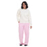 Women Winter Pajama Set Off White Sweatshirt +Pink Gingham Pattern Pants